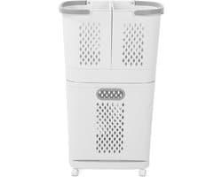 Wasmand met Wielen - Kleding Sortéér Mand - Efficiënt Wassen - Drie Afzonderlijke Vakken - 74 cm Hoog - Grijs