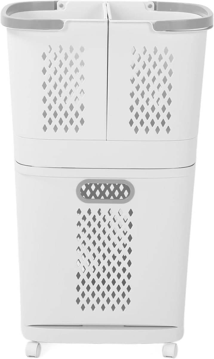 Wasmand met Wielen - Kleding Sortéér Mand - Efficiënt Wassen - Drie Afzonderlijke Vakken - 74 cm Hoog - Grijs — afbeelding 1