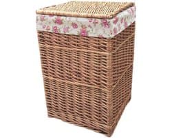 Wasmand Vierkant - Wasbox Riet - Kleding Opbergen - Licht Gestoomde Wilg - 35 x 50 x 34 cm - Roze