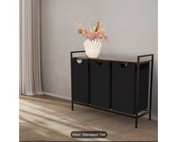 Wasmand 3 Vakken - Wassorteerder - Uitschuifbaar - Wasbox Metaal - 117L Inhoud - 90 x 33 x 70 cm - Zwart/Bruin
