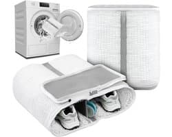 Schoenwaszak XL, 2-in-1 schoenwaszak, wasmachine, waszak voor schoenen en sneakers met extra reinigingsvak voor zolen, schoenwaszak voor schoenen, wasnet, verstevigde ritssluiting (wit)