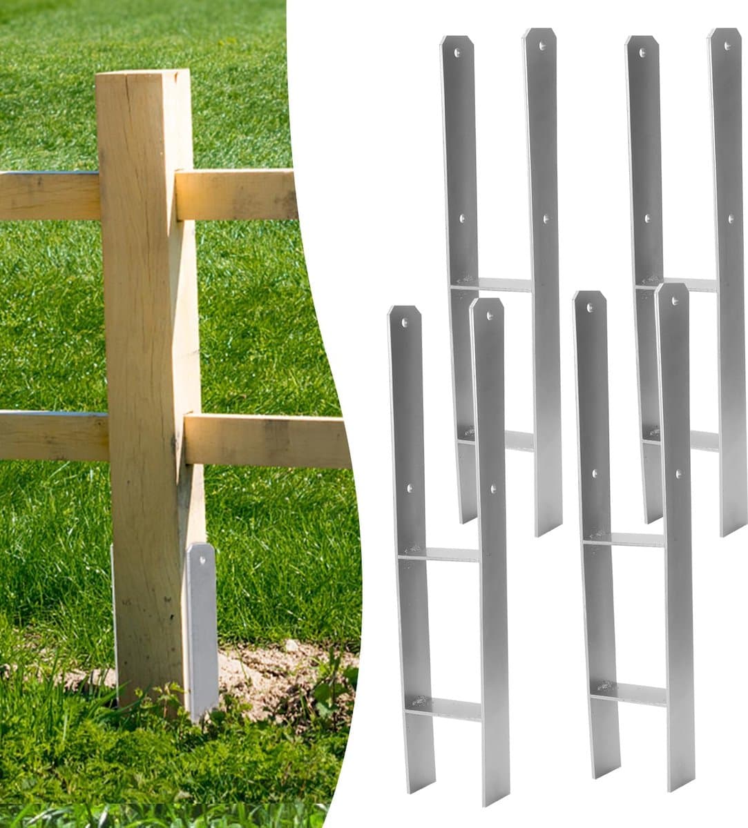 Paalanker H-anker - Paaldrager Grondanker - Houtconstructies Bouwen - Stabiele Houtverbinding - 600 mm Lengte - Metaal — afbeelding 1