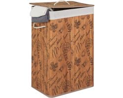 wasmand bamboe - 85 l - rechthoekig - met deksel - Frankrijk print - natuur
