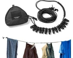 Waslijn met Clips - Drogrek Reizen - Kleding Drogen - Reflecterende Kralen - 11 x 9 cm - Zwart