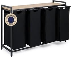 DnA® Wasmand 4 Vakken - Wasmand - Wassorteerder - Zwart - 36cm x 111cm x 73cm