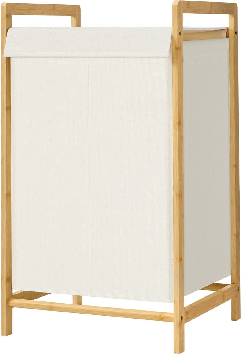 SONGMICS RLH102WD01 - Wasmand met Deksel - 2 Vakken - Afneembare Waszak - Bamboe Frame — afbeelding 1