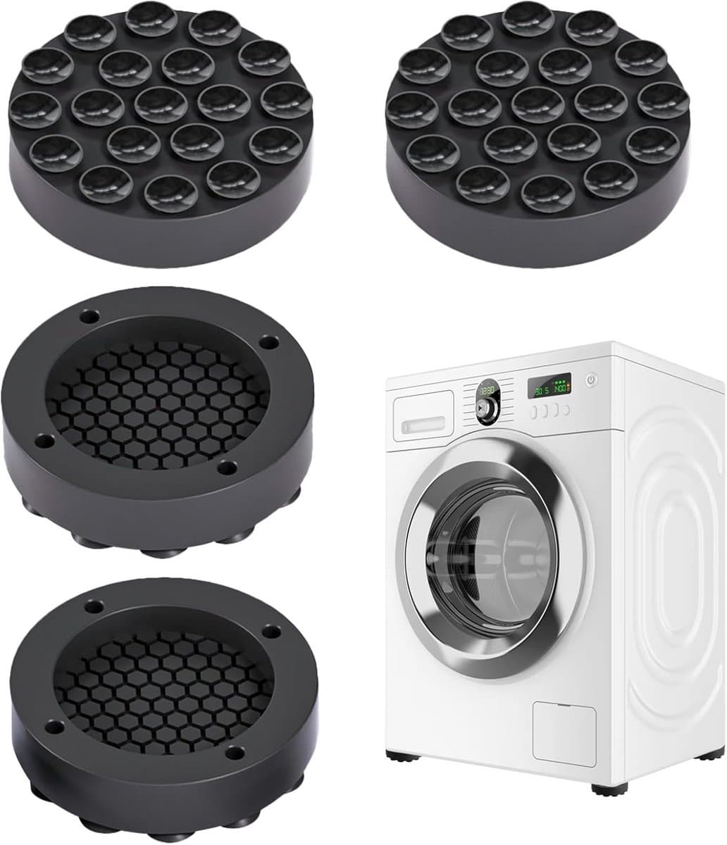 Set van 4 Vibro-isolerende Voetjes voor Wasmachine en Droger - Antislip Trillingsdempers (Zwart, 45 mm Binnenmaat) — afbeelding 1