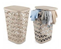 Curver Wasmand met deksel - 2x - ventilatiegaatjes - beige - kunststof - 55 ltr - 42 x 34 x 60 cm