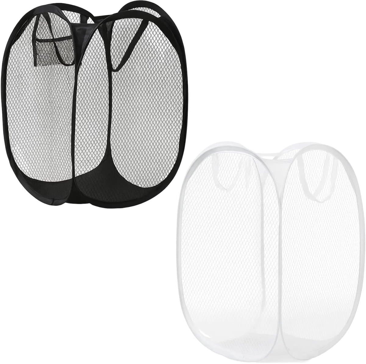 2 opvouwbare wasmanden, grote opvouwbare wasmand, inklapbare wasmand voor op de camping, draagbare waszak, zwart en wit (36 x 36 x 58 cm) — afbeelding 1
