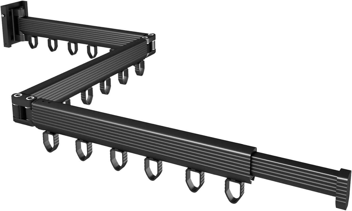 Wall Mounted Clothes Drying Rack - Triple Foldable Design for Laundry, Balcony, Mud Room, Bedroom - Black — afbeelding 1
