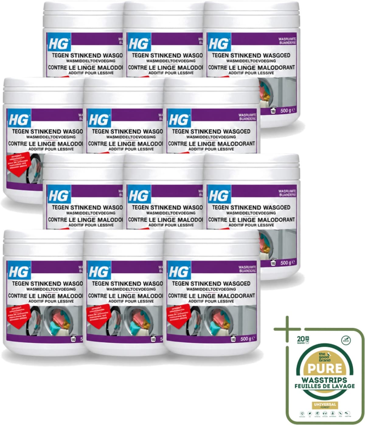 12 x HG - Wasruimte - Tegen Stinkend Wasgoed - Wasmiddeltoevoeging - 500 g - Wasstrips - Wasmiddel Tegen Stank - Stinkend Wasgoed - Wasmiddel Toevoeging - Stankmoleculen Verwijderen - Fris Wasgoed — afbeelding 1