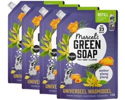 Marcel's Green Soap Universeel Wasmiddel Navulling - Amber & Ylang Ylang - 4 x 1L - 92 wasbeurten