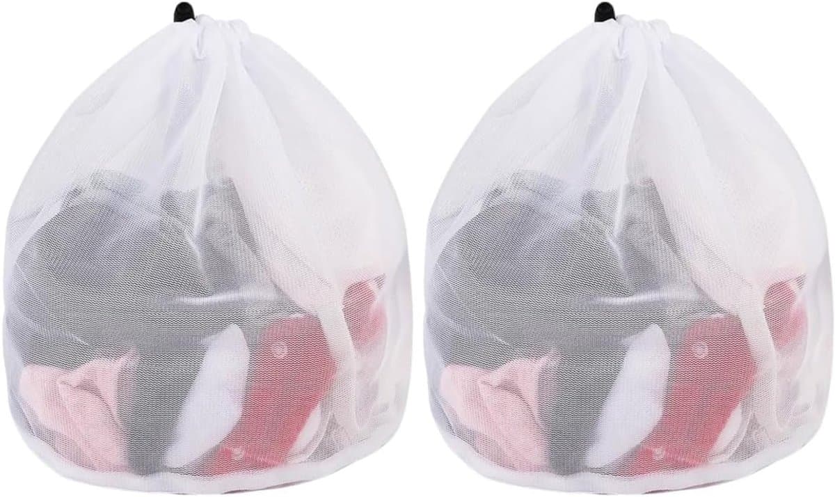 2 wasnetten voor de wasmachine, 40 x 50 cm met trekkoord, fijnmazige waszak, herbruikbaar, babykleding, ondergoed, sokken — afbeelding 1