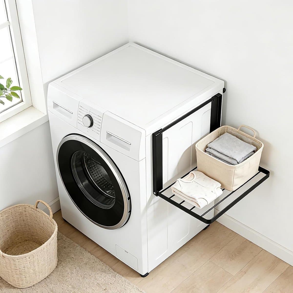 Uitbreidbare Magnetische Wasmachine Rek voor Handdoeken, Kledinghangers en Vuilniszakken - 40,5 x 25 cm, Efficiënte Organisator voor de Wasruimte — afbeelding 1