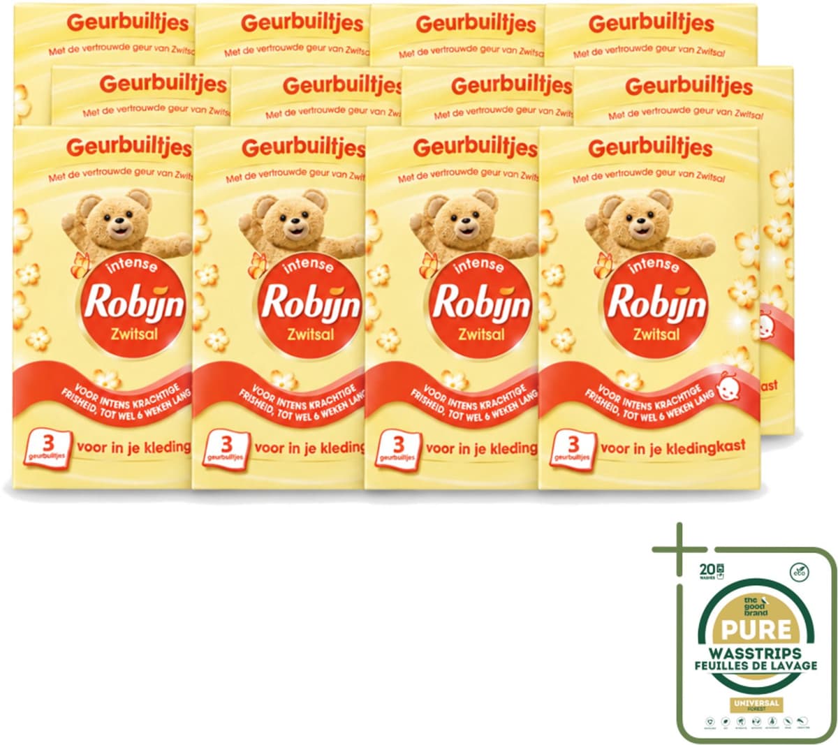 12 x Robijn - Zwitsal - Geurbuiltjes - Zachte Babygeur - Hypoallergeen - 3 Geurbuiltjes - Wasstrips - Zwitsal Geur - Geurbuiltjes - Babygeur - Kastgeur - Ladegeur — afbeelding 1