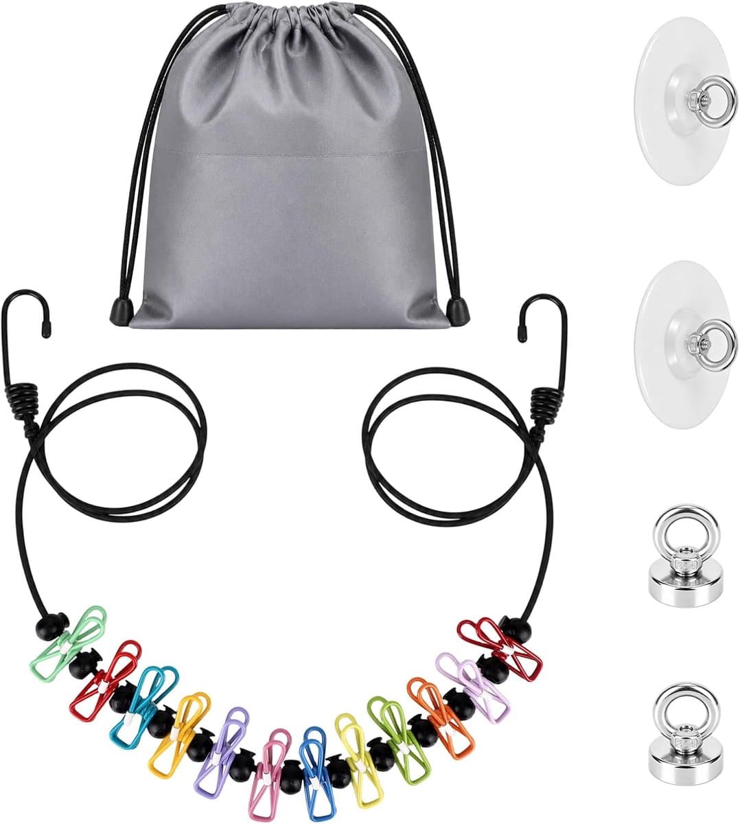 Reis Waslijn Set met Clips, Bevat 1 Uitschuifbare Waslijn 1 Opbergtas 2 Doorzichtige Haken & 2 Magnetische Ringen voor Cruiseschip Hut Camper Camping Hotel & Slaapzaal Essentiële — afbeelding 1
