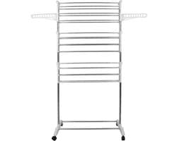 Wasrek, materiaal: buizen van roestvrij staal, maximale belasting: 3 kg per steunstang, 3 legplanken, met vleugels, 3 lagen, grijze buis verzinkt