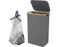 Wasmand met deksel, 100 liter, wasmanden met handgrepen, opvouwbare wasverzamelaar met uitneembare waszakken, extra groot, voor bijkeuken, slaapkamer, grijs