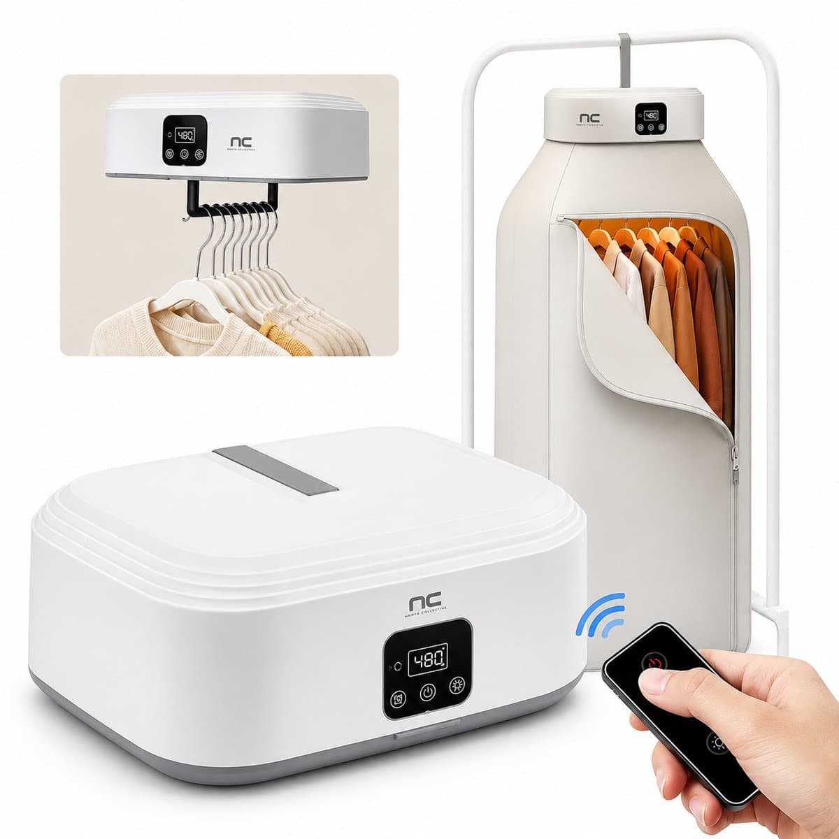 North Collective Portable Droger - Droogrek Elektirsch - Draagbare Droger - Opvouwbaar - Snel Kleding Drogen - Ultra Stil - 10 kg Draaglast - Wit — afbeelding 1