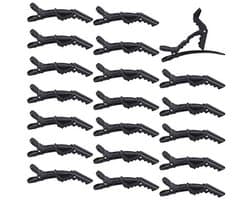 Kunststof Haarspelden Eend Tanden Krokodil Clips - Anti-Slip Styling Haarclips voor Kappers - 20 Stuks Zwart
