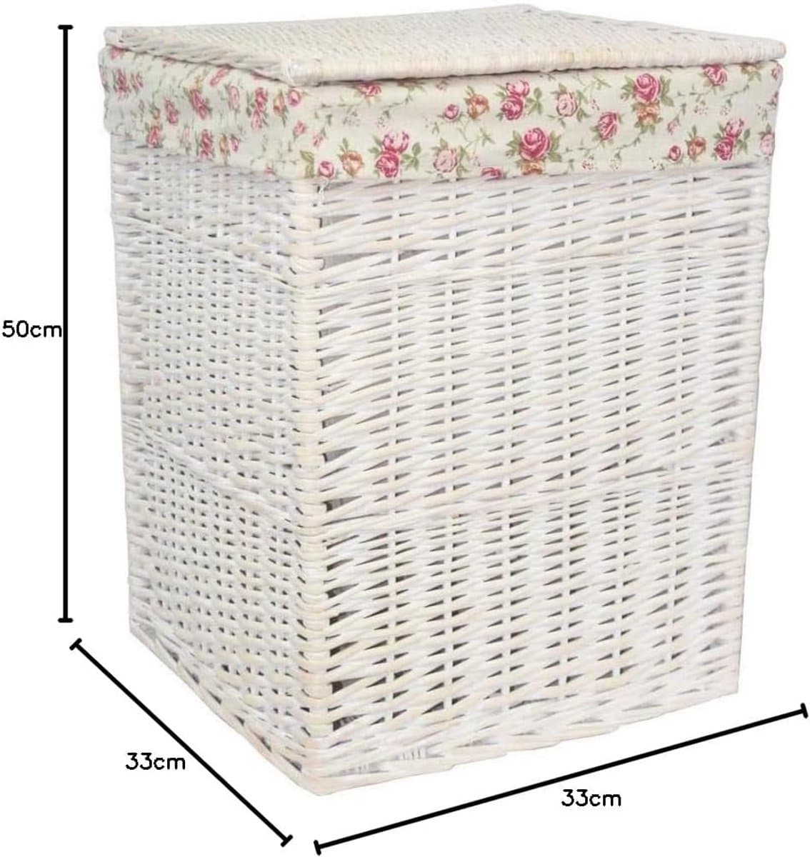 Kleine Witte Rietenen Wasmand met Deksel en Wasbare Voering — afbeelding 1