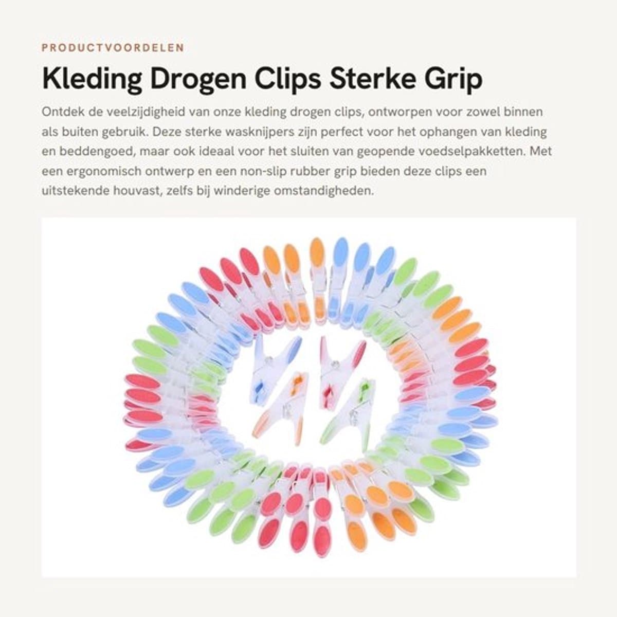 Kledingpinnen 72 Stuks - Sterke Grip - Extra Groot - Antislip - Voor Binnen/Buiten - Afmetingen 8 x 4 cm - Wasknijpers — afbeelding 1