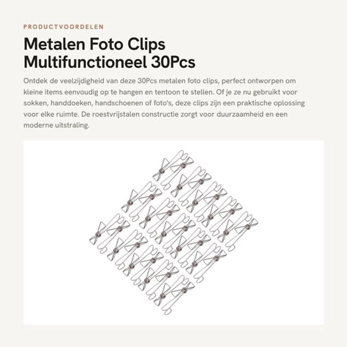 Foto Clips - 30 Stuks - Roestvrij Staal - Haken - Ophanghaken - Handdoek Haken - 9,5x2 cm - Haakjes — afbeelding 1