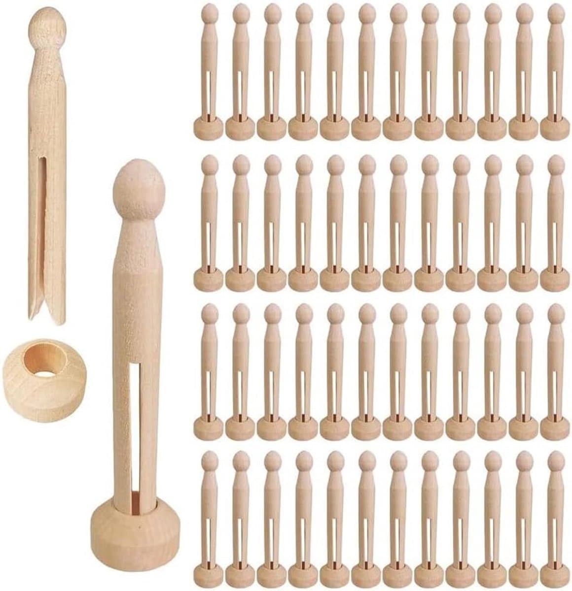 Houten Knijpers - Poppennaalden Knutsel - Creatief Knutselen - Natuurlijk Materiaal - 50 Sets - Houtkleur — afbeelding 1