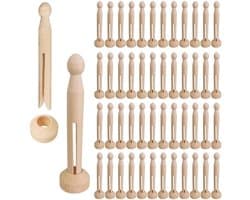 Houten Knijpers - Poppennaalden Knutsel - Creatief Knutselen - Natuurlijk Materiaal - 50 Sets - Houtkleur