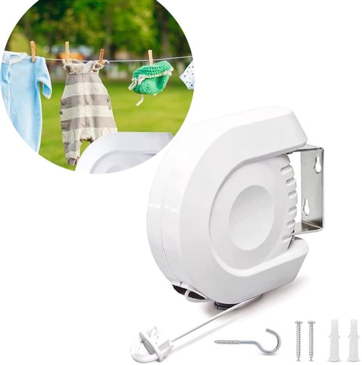 1 Stuks - Waslijn Uittrekbaar - Plastic waslijn - Drooglijn voor buiten - Waslijn Camping - Wasdraad - Drooglijnen - Waslijn extra sterk - Wit — afbeelding 1