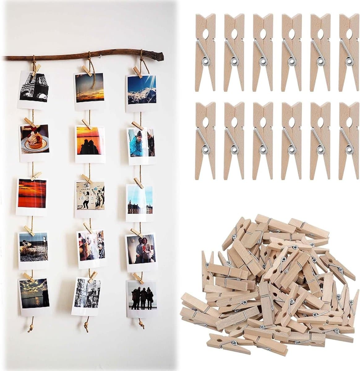 Decoratieve Houten Mini Kledingknijpers 2.5 cm / 3 cm - Set van 50 Kleine Knijpers voor Foto's en DIY Projecten — afbeelding 1
