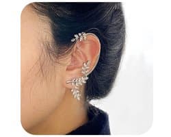 bladeren oor manchet oorbellen goud zirkoon blad Wrap Crawler Oorbellen Cz Full Ear Oorbellen Geen Piercing Kristal Oorbellen Sieraden voor Vrouwen en Meisjes Dierenoorbellen