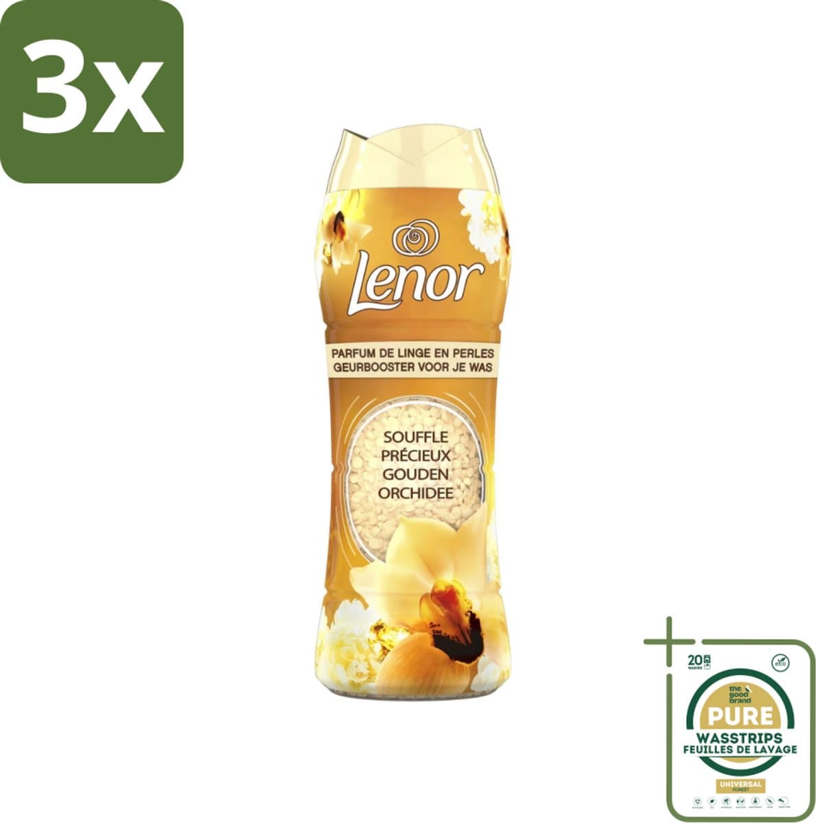 3 x Lenor - Geurbooster - Gouden Orchidee - 22 Wasbeurten - Grootverpakking - Geurbooster Was - Geur In Was - Geur In Kleding - Wasgeur - Geur In Wasmachine — afbeelding 1