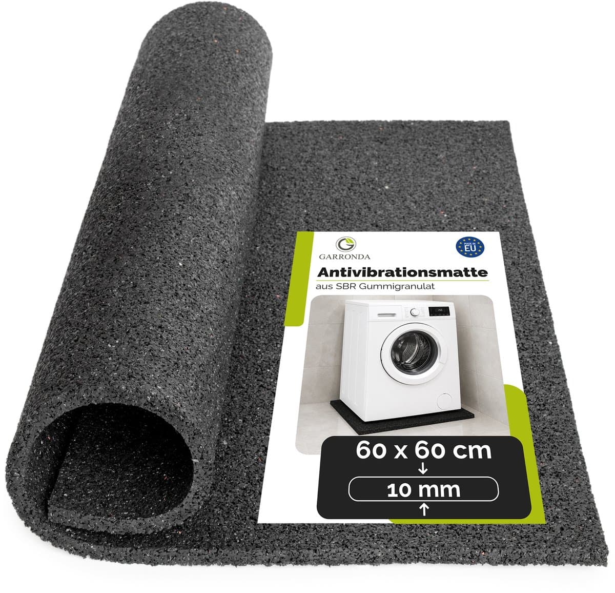 Garronda Antivibratiemat 60 x 60 cm – 10 mm SBR-rubbergranulaat – Onderlegmat voor Wasmachine en Droger – Geluids- en Trillingsdempend – Antislip – GD-0251 — afbeelding 1