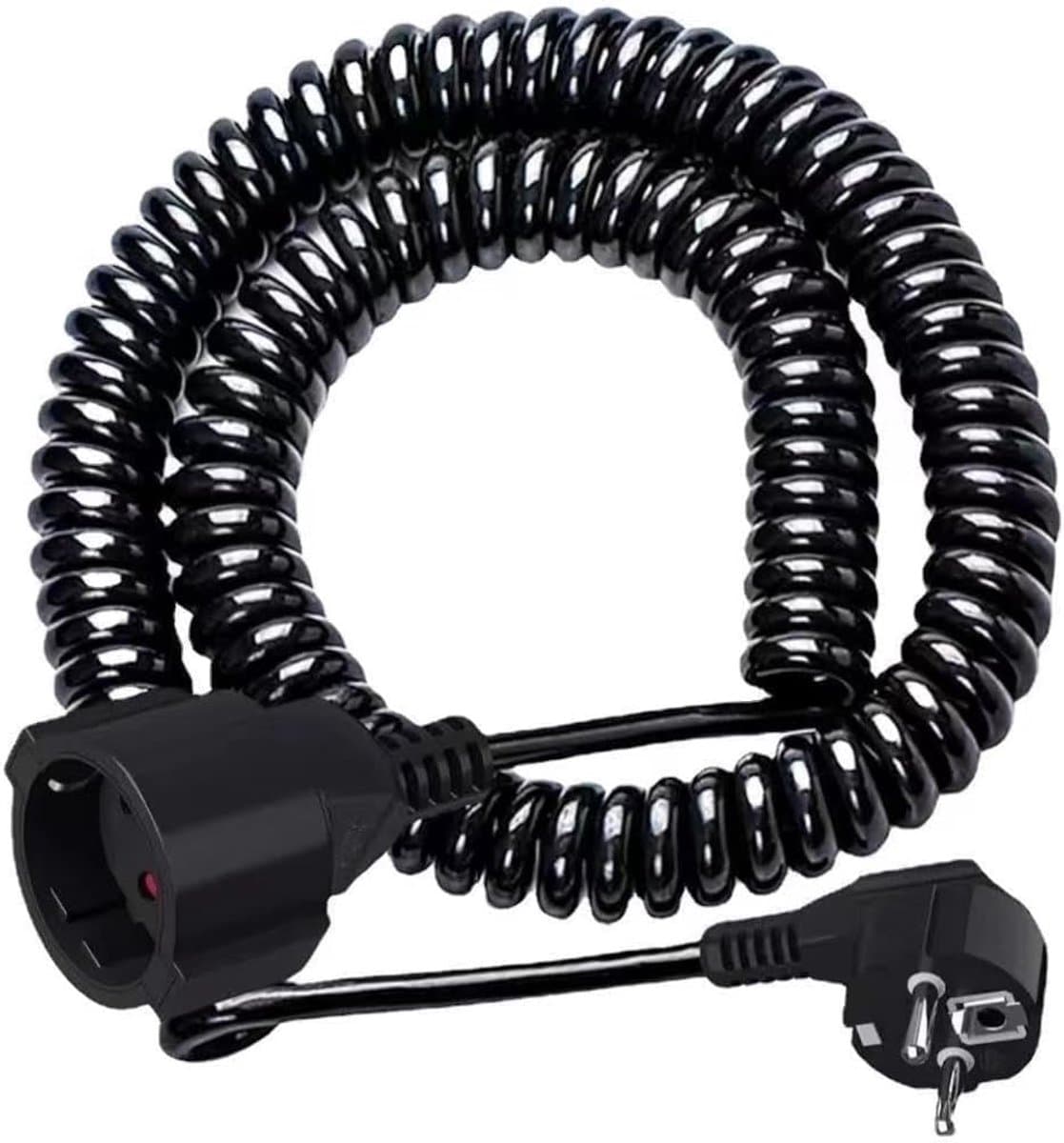 SnelShoppen - Spiralextensie kabel met veiligheidscontact - 2 m - Uittrekbare spiralen kabel - 3 x 1,0 mm² voor camping, tuin, keuken, binnen en buite — afbeelding 1