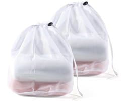 30 x 40 cm Herbruikbare Fijnmazige Waszakken Met Trekkoord - Voor Ondergoed - Sokken En Kwetsbare Kleding - Wit - 2 Stuks — afbeelding 1