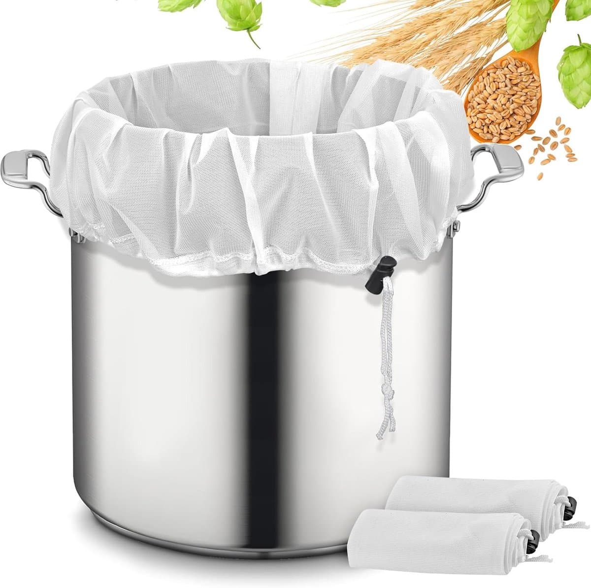 REWYTAZ-passeerdoek-brouwzakken - 2-pack extra grote herbruikbare filterzakken - 32" x 24" - Fijnmazige filterzakken met verstelbaar trekkoord - Wit — afbeelding 1