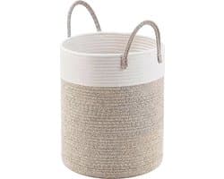 Somstyle Katoenen Wasmand - 52 Liter - Opvouwbare Wasbox - Opbergmand voor Was - Bruin / Wit
