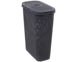 5Five Smalle Wasmand met deksel Rotan - donkergrijs - gevlochten kunststof - 40 liter - 26 x 46 x 60 cm — afbeelding 1
