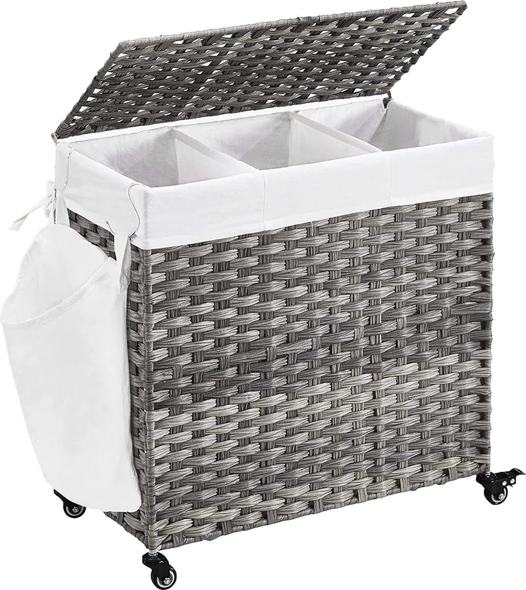 Wasmand - Met 3 vakken - Was organizer - Met wielen - 140 L - Grijs — afbeelding 1