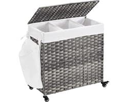 Wasmand - Met 3 vakken - Was organizer - Met wielen - 140 L - Grijs