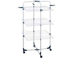 Dirt Devil Droogrek ‑ 30 kg Draagvermogen ‑ 3 Niveaus met 6 Plateaus ‑ 30 meter Lijnlengte ‑ 4 Haken voor Kledinghangers ‑ Wieltjes