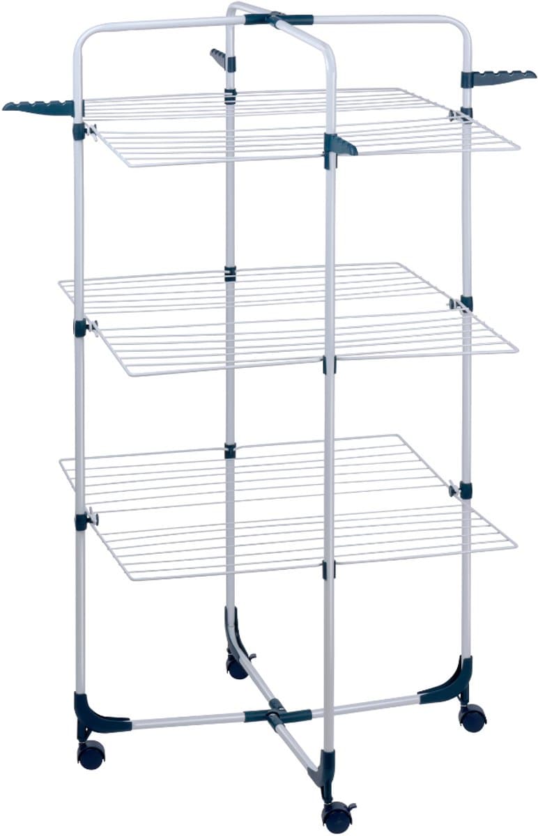 Dirt Devil Droogrek ‑ 30 kg Draagvermogen ‑ 3 Niveaus met 6 Plateaus ‑ 30 meter Lijnlengte ‑ 4 Haken voor Kledinghangers ‑ Wieltjes — afbeelding 1