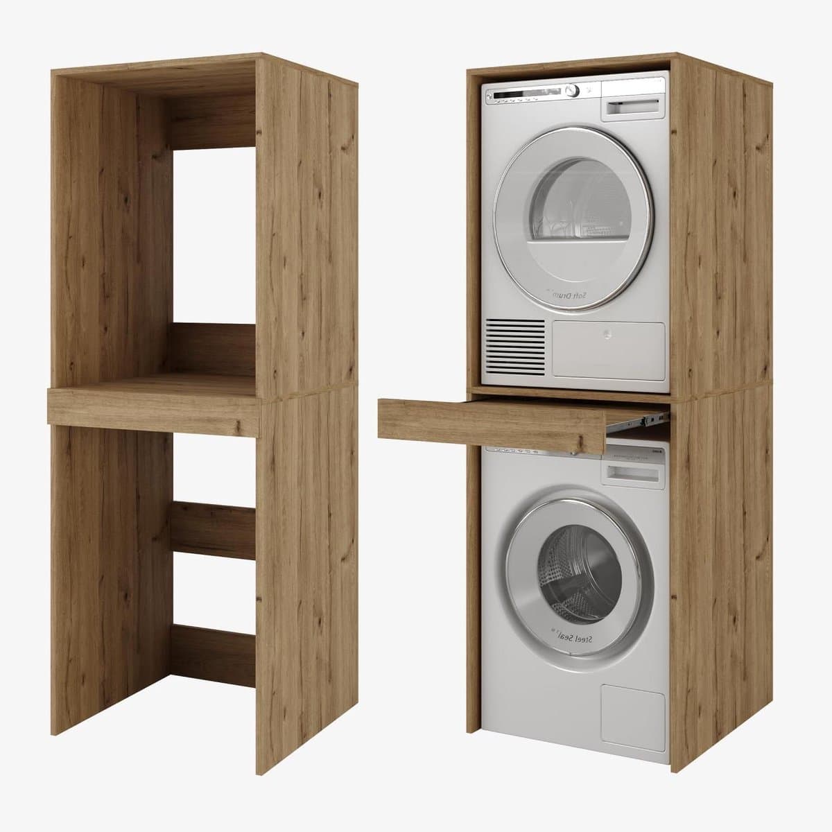 Wasmachinekast met Bord - Wastoren Opzetkast - Ruimte Optimaliseren - Uittrekbare Plank - 187x65x66 cm - Eiken Goud — afbeelding 1
