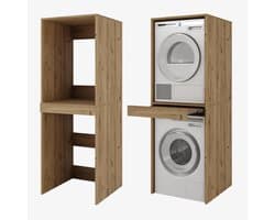 Wasmachinekast met Bord - Wastoren Opzetkast - Ruimte Optimaliseren - Uittrekbare Plank - 187x65x66 cm - Eiken Goud