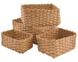 5 stuks gevlochten papierkoord opbergmandjes – Stapelbaar, voor badkamer, keuken, woonkamer