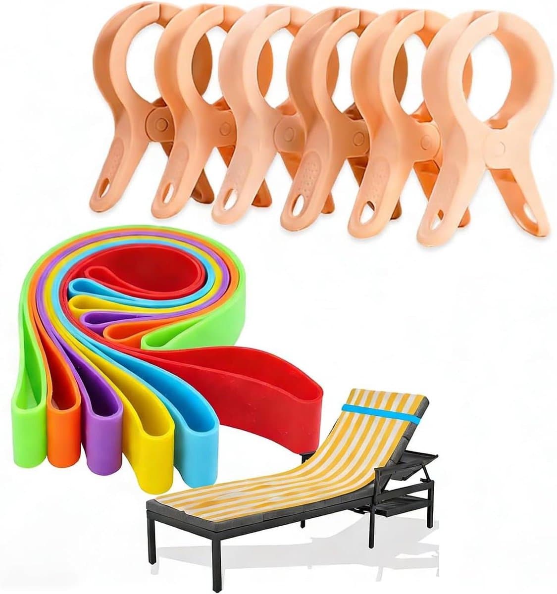 Wasknijpers met Banden - Handdoek Clips - Strand en Zwembad - Grote Opening - 6 Stuks - Meerkleurig — afbeelding 1