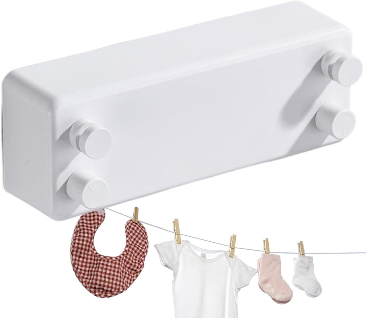 Uittrekbare Waslijn - Droogrek Binnen - Was Drogen - Roestvrij Staal Kabel - Tot 10 Meter - Wit — afbeelding 1