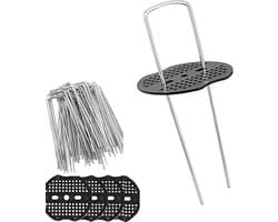 50 Stalen Grondankers met 50 Bufferdiscs voor Bevestigen van Onkruid, Netten en Tuinhekken, Ideaal voor Camping en Tuinprojecten, Afmetingen 150x25mm Ø2.7mm