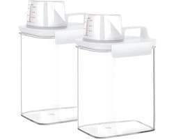 Twee luchtdichte dispensers voor wasmiddel, een opbergdoos voor wasmiddel van 1800 ml met maatbeker, een multifunctionele doos voor wasmiddel, een opbergdoos voor waspoeder, een dispenser voor waspoeder, geschikt voor waspoeder en wasparfum.